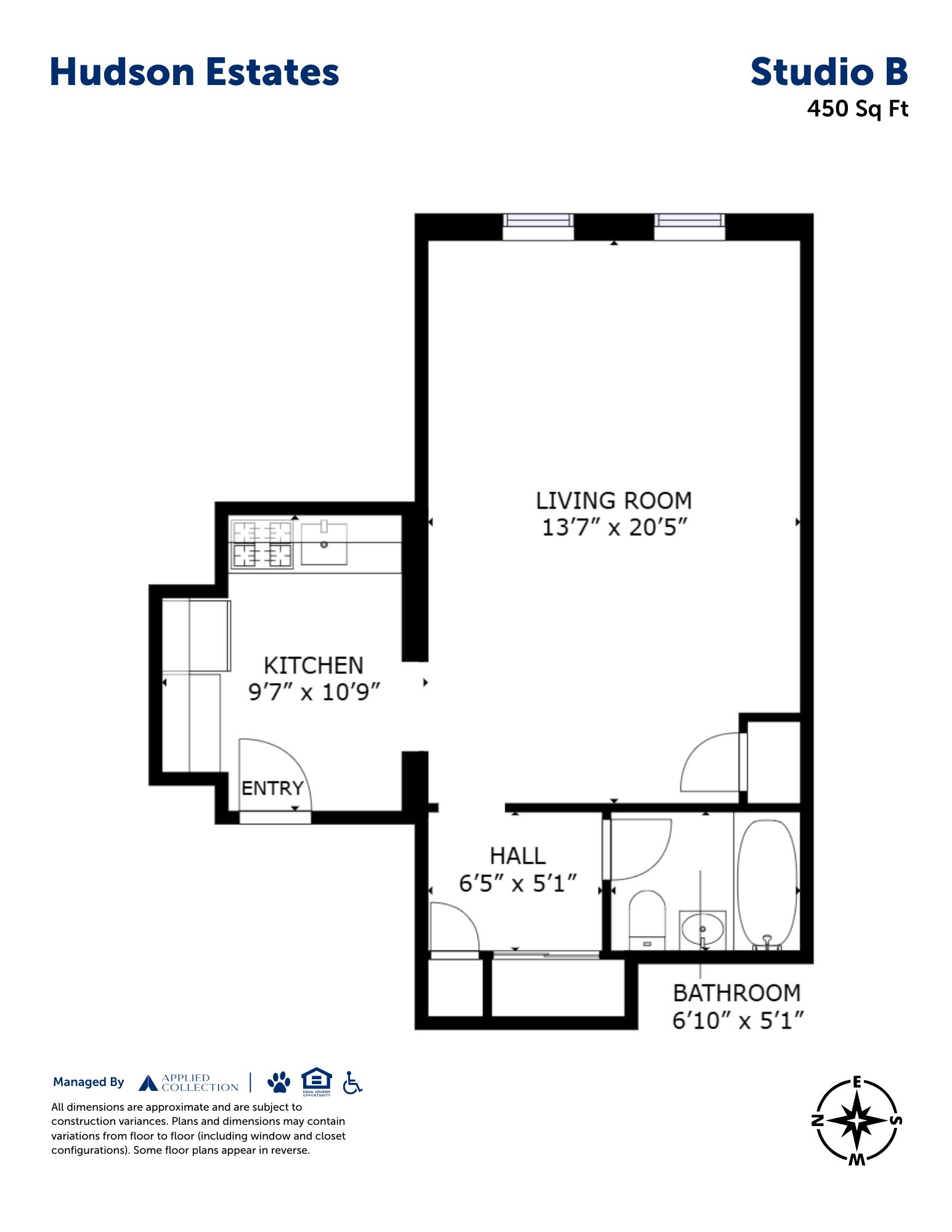 Floor plan for studio, 1 bath, 450 sqft